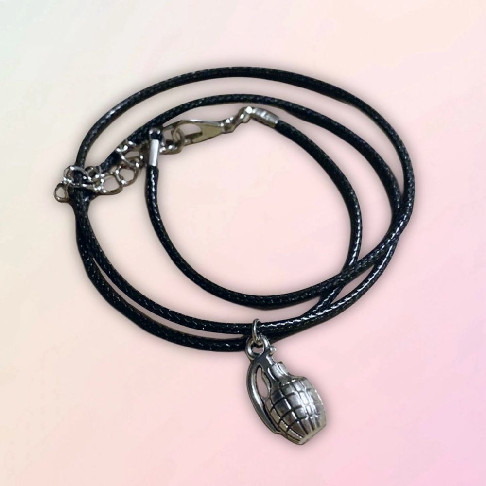 Dainty, Faux Grenade, Charm &  Wax Cord, Adjustable Rope